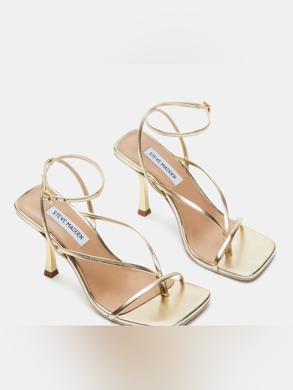 Steve Madden Annie Gold Strappy Stiletto Sandals Women’s 5.5 Ankle Strap NWOB